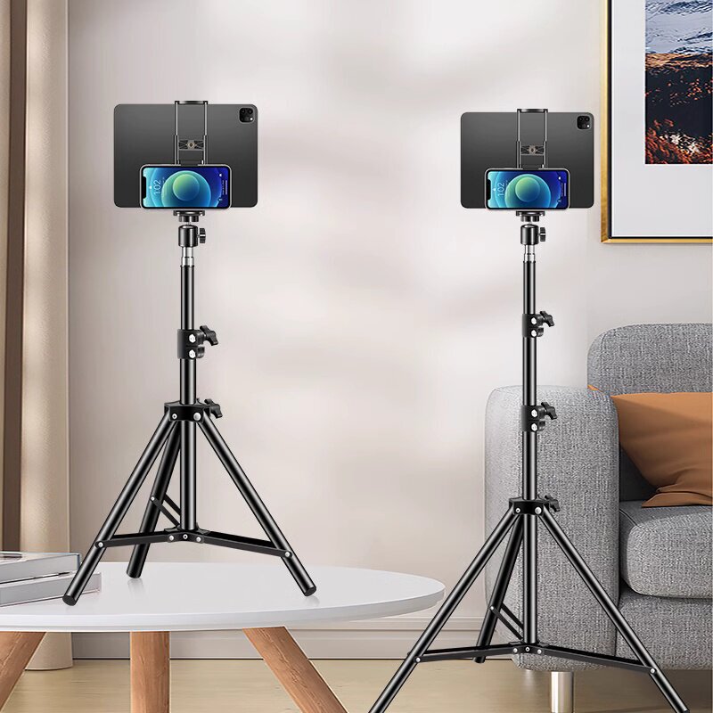 Mobile Phone and Tablet Live Streaming Tripod, Metal Stand for Drawing, Online Classes, Learning, Shooting Selfies, and Recording Videos, Floor-Standing Type
