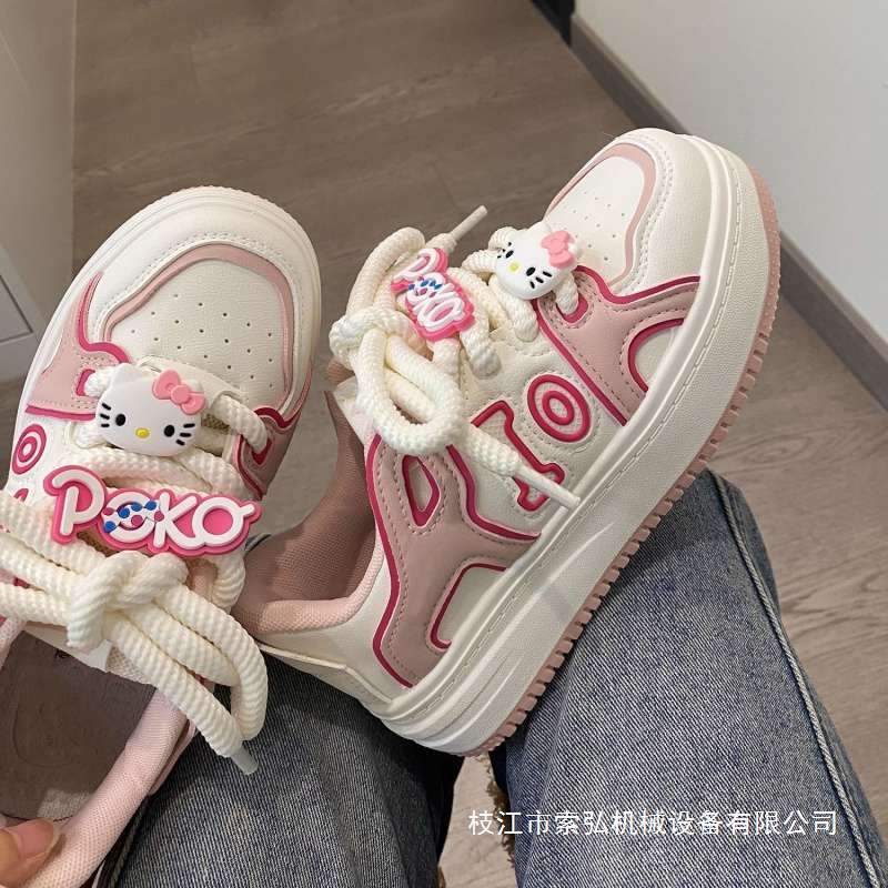 Hellokitty Modified Women's Shoes Small Original Thick-Soled White Shoes for Women 2025 New Versatile Pink Cute Sneakers