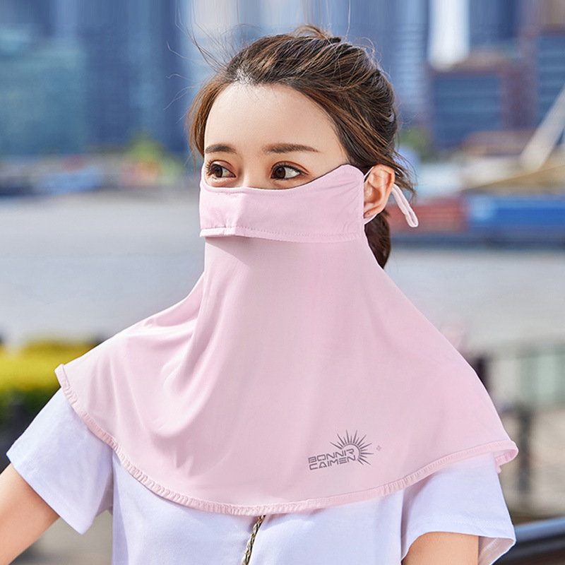 Sun Protection Face Mask with Neck Cover, Thin UV Protection, Women's Sunshade, Face Shield, Breathable, Summer Outdoor, Large Ice Silk Face Scarf