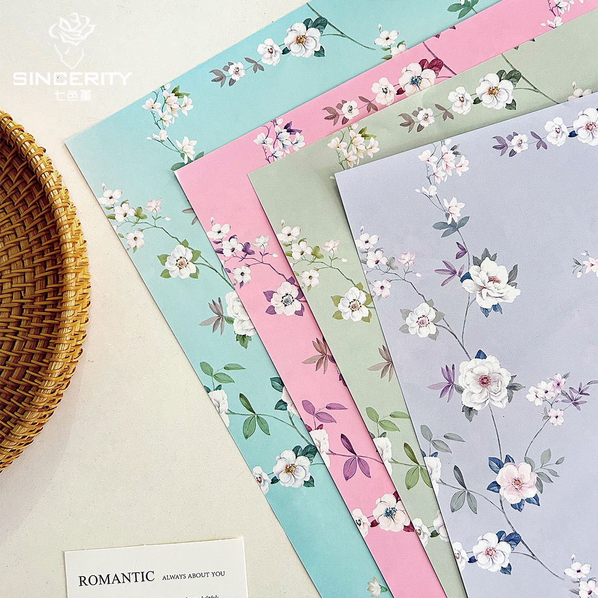 Flor de cordiería de siete colores, material de envoltura floral grueso, impresión de flores cortadas, papel kraft, paquete de flores, papel de envoltura de flores