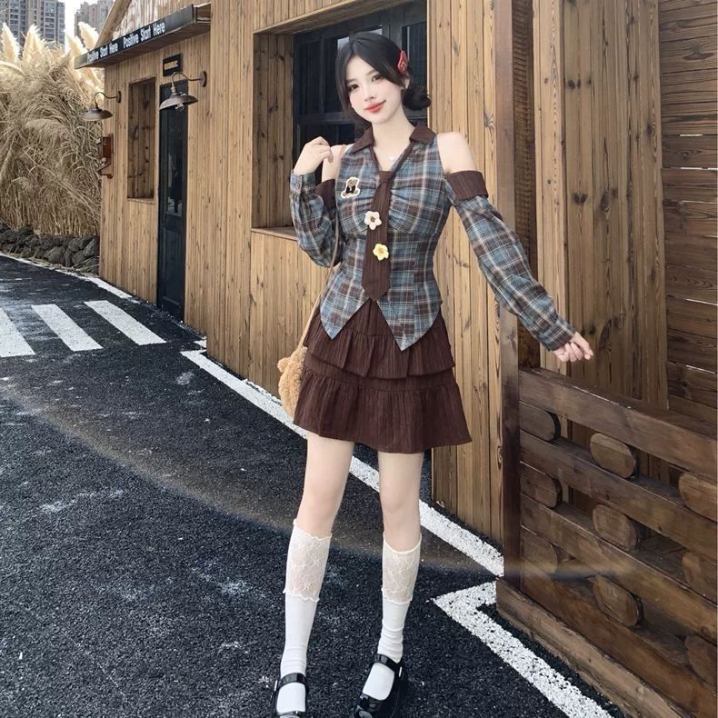 法式学院风格子连衣裙女2025早秋季新款时尚复古收腰显瘦减龄短裙|undefined