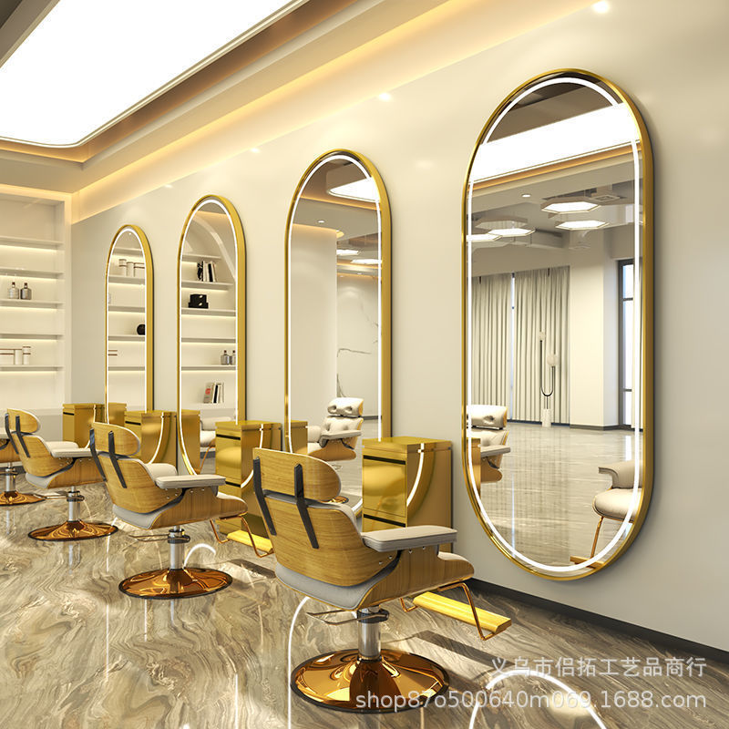Espejo de Barbería con Luz, Estación de Espejo para Salón de Belleza, Espejo de Pared de una Sola Cara para Cortar el Cabello, Hacer Permanentes y Teñir, Venta al por Mayor de Fábrica