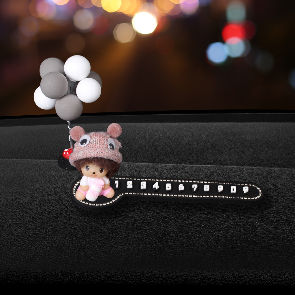 Car lindos Monchichi placas de estacionamiento temporales número de teléfono tarjeta de tarjeta de transferencia de placas accesorios de automóviles accesorios para hombres y mujeres