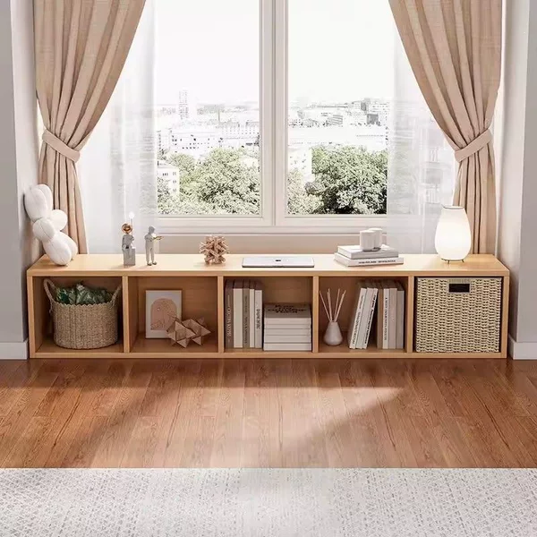 Bay Window Storage Cabinet, Balcony Floor-Standing Single-Layer Children's Sitting Bookshelf, Home Living Room Storage Grid Storage Cabinet