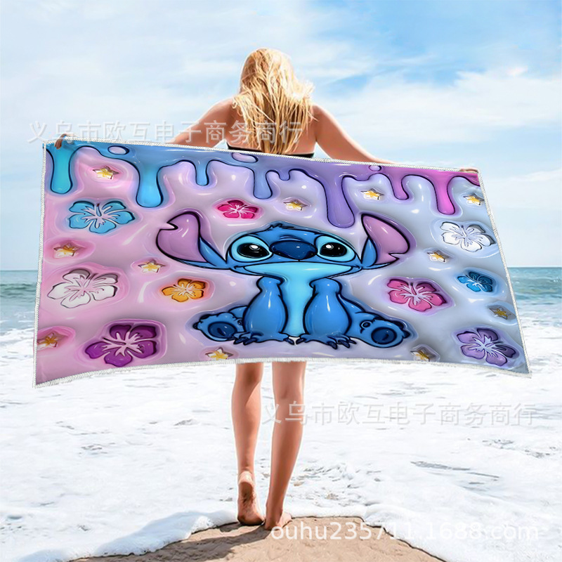 TEMU nueva toalla de playa estampada Stitch de gran tamaño toalla de baño para niños toalla de baño toalla de microfibra