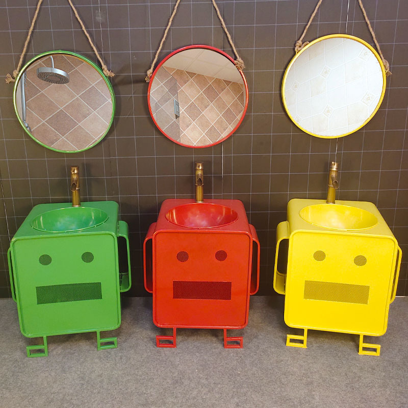 Industrial Style Colorful Washbasin Creative Personalized Washbasin Cartoon Kindergarten Children's Iron Art Floor-Standing Column Basin