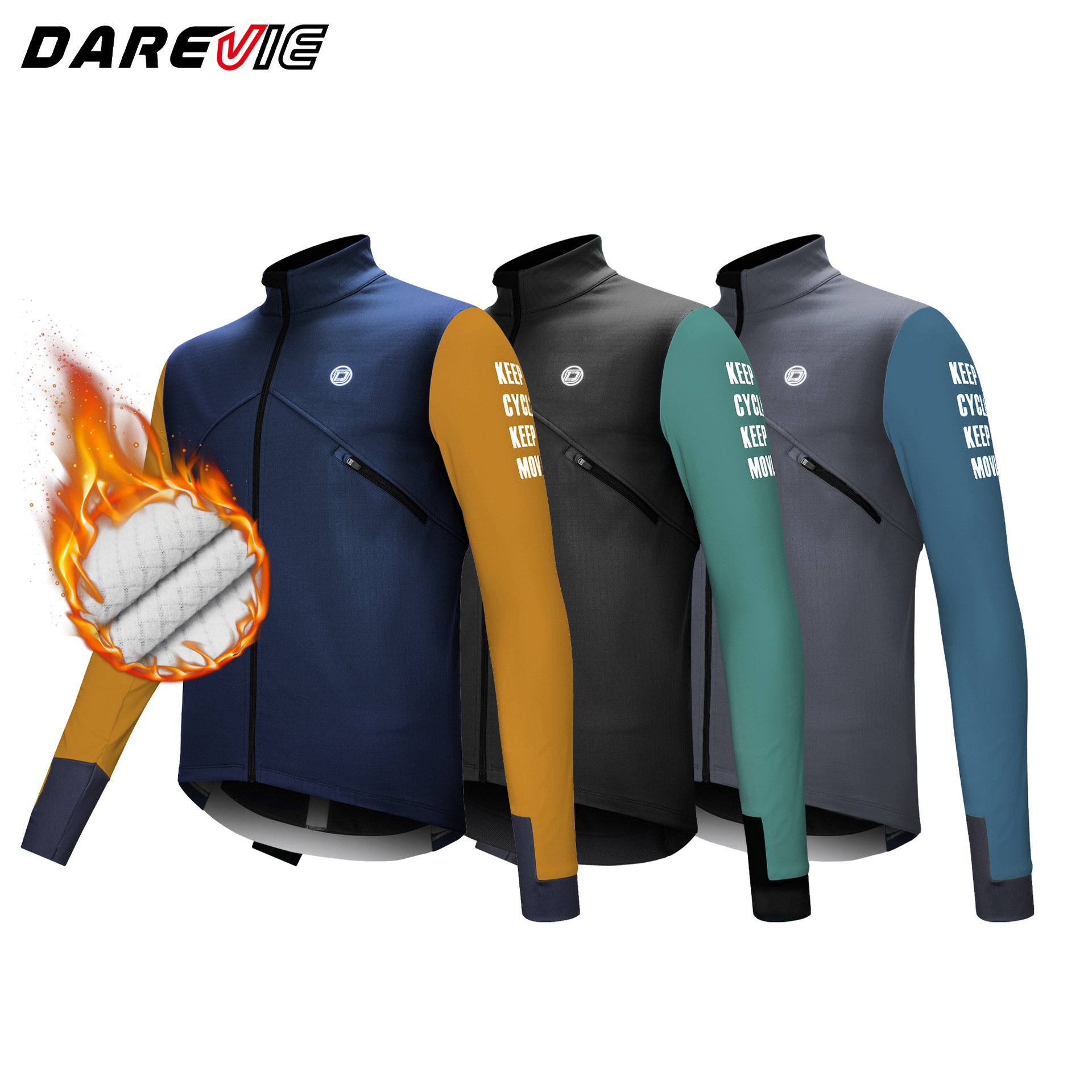 Cross-Border Darevie Winter Fleece Jacket with Added Fleece, Long-Sleeved Cycling Clothing, Windproof and Warm for Cycling Sports