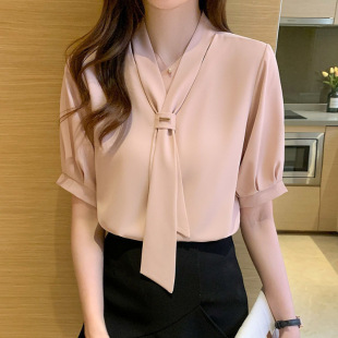 Summer Women's Chiffon Shirt Commuter Women's Summer Wear 2025 New Trendy Short-Sleeved Tops Professional White Shirt
