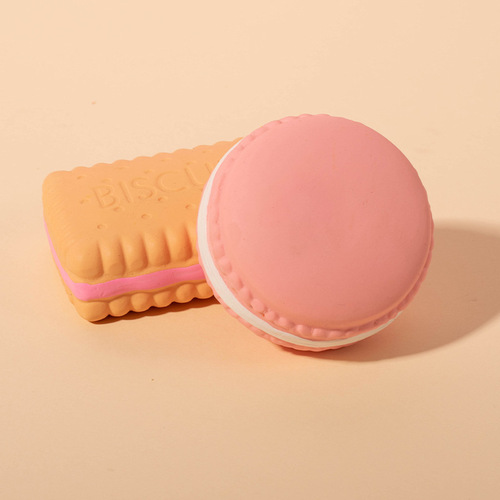 Cross-border new latex toy biscuit macaron puppy toy bite-resistant teething latex sound pet toy