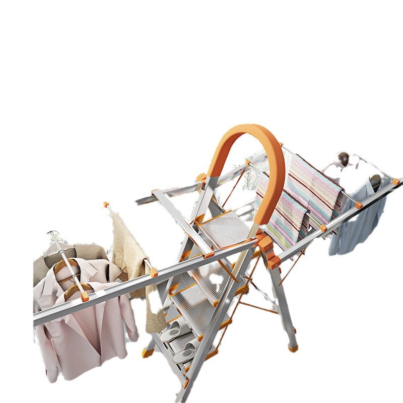 escalera doméstica percha de secado plegable multifuncional interior escalera de secado de doble propósito espesar escalera de acero inoxidable retráctil en forma de herringe