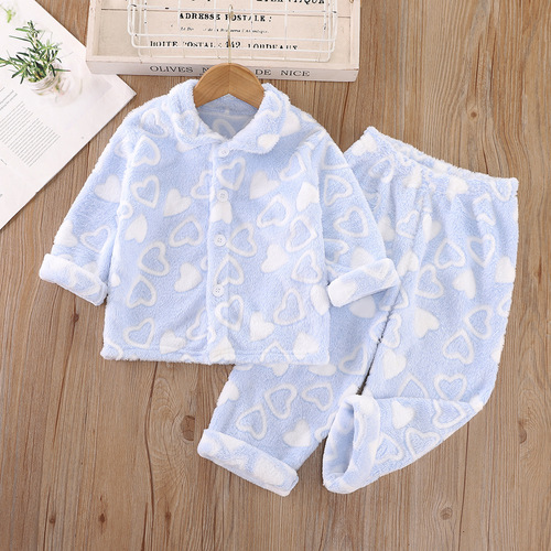 Children's thickened flannel pajama set for kids, cute cartoon coral fleece loungewear for baby girls