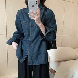 牛仔加绒衬衫 2025冬季新款 小众翻领宽松外套衬衣女叠穿上衣1052