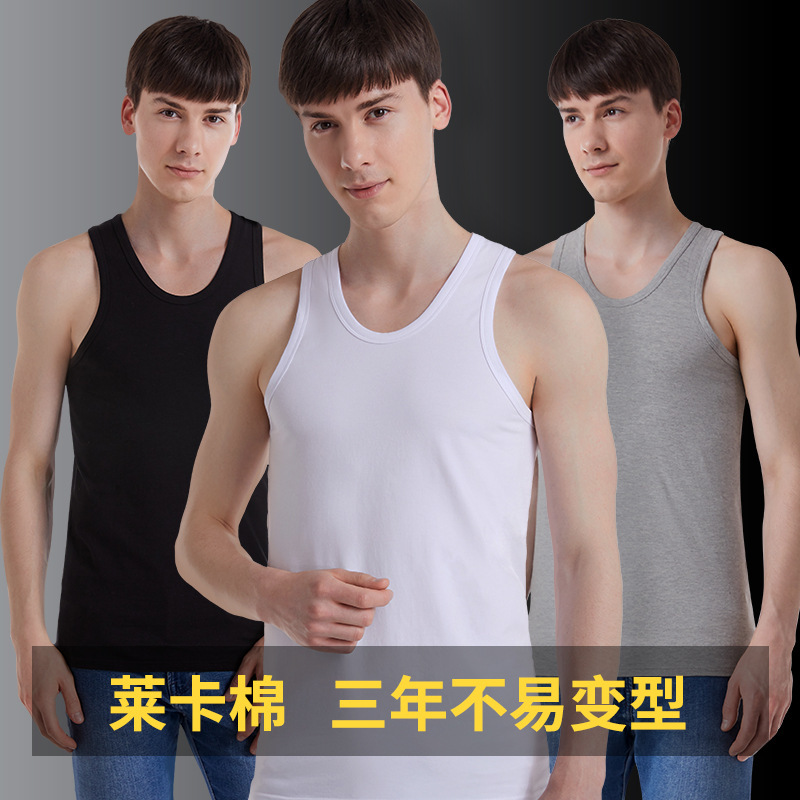 Summer 95% Lycra Cotton Stretch Pure Cotton Vest for Men, Sports Undershirt, Sleeveless Men's Vest Wholesale