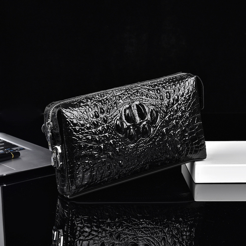 New Style Men's Genuine Leather Clutch Bag with Crocodile Pattern, Large Capacity, Multiple Compartments, Password Lock, High-End Business Wallet, Portable
