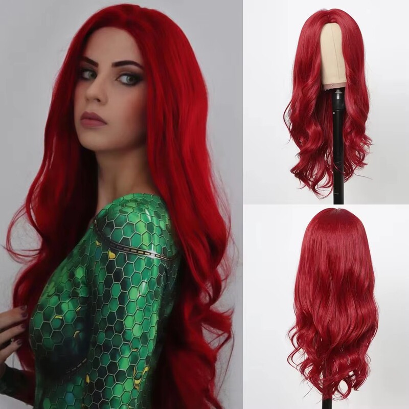 Cross-Border Wig for Women Pink Gradient Dyed Medium Parted Long Curly Hair Big Wave Wig Halloween Performance Headgear