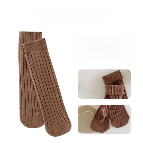 2024 Girls' Socks Spring and Autumn Thin Plain Color Bunch Socks Double Needles Candy Color Children's Socks Knee-High Socks Dropshipping