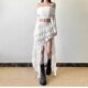 White Sweet Design Sense Lace Stitching Ruffled High Waist Slimming Skirt Women's Summer All-match Irregular Skirt