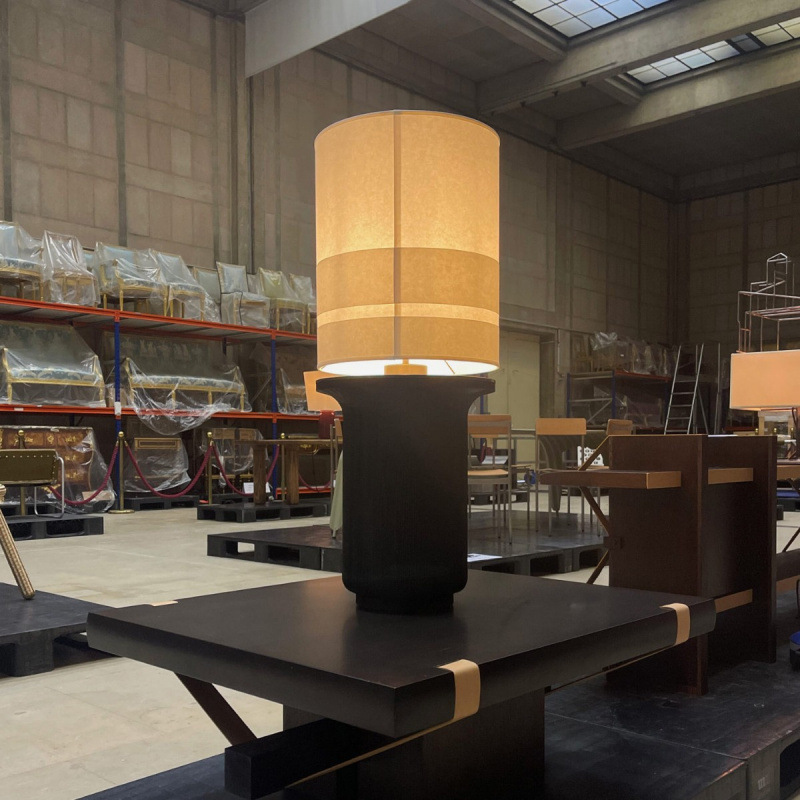 Charles Zana Rimbaud Medieval French Wabi-Sabi Style Walnut Imitation Wood Grain Fabric Covered Table Lamp