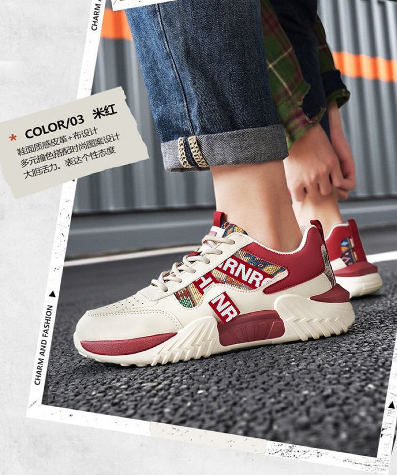 Giày thể thao nam sneaker trắng kiểu mới, giày casual thời trang cho thanh niên, đế dày gót thấp — Màu kaki, Màu xanh dương, màu đỏ chi tiết 4