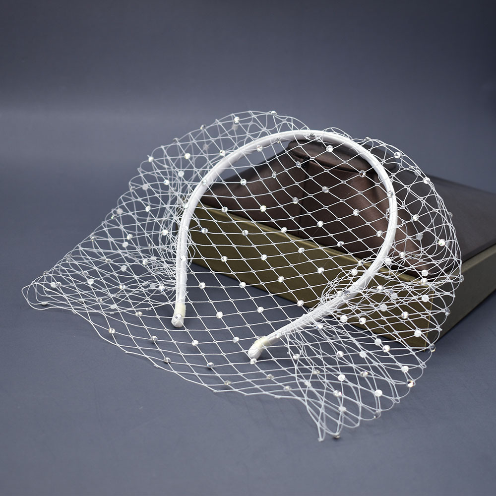 105g Weight Birdcage Veils, Party Headpieces Hair Accessories Type 1 Piece Quantity Wedding Occasion Rhinestone Material Grid Pattern Women's Gender Handmade Design Elegant, Bridal Style Women's Elegant Lady Bridal Grid Rhinestone Handmade Birdcage Veils Party Headpieces 9