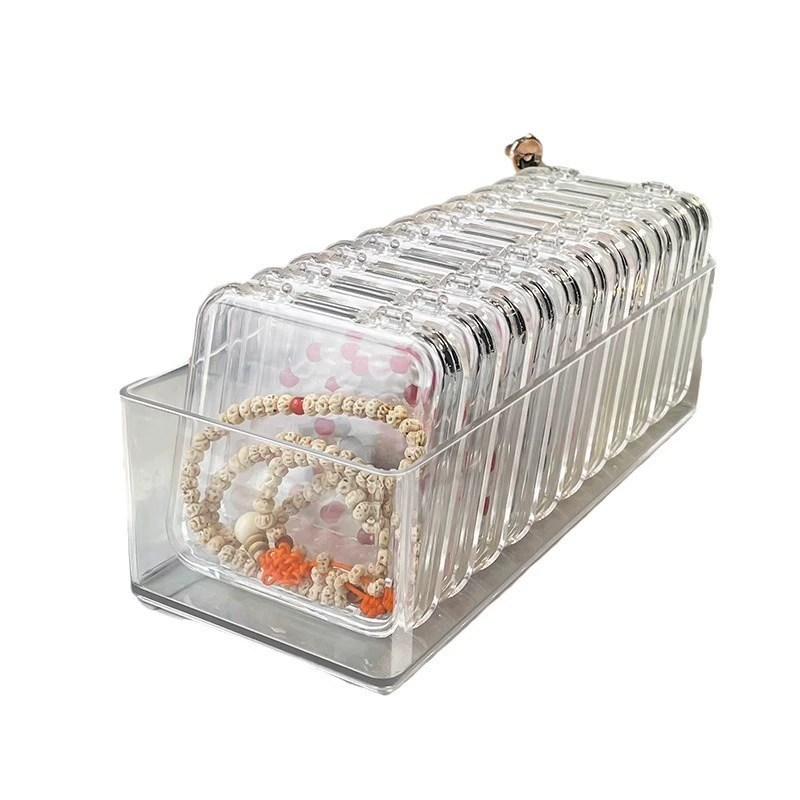 Bracelet storage system, walnut stand with clear 75/85 mm boxes, organizer combos
