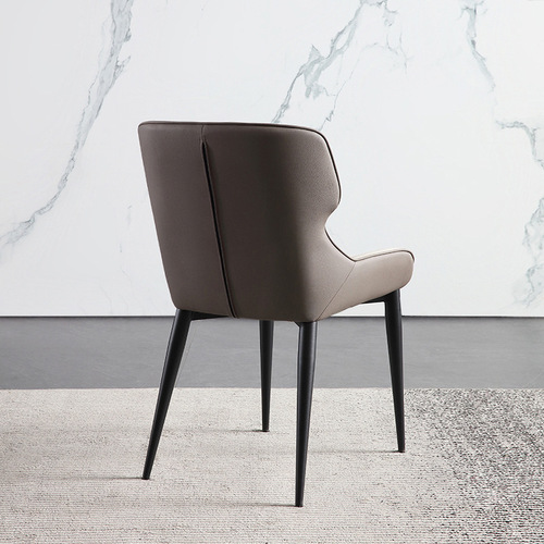 Italian Minimalist Chair, Iron and Leather Chair, Nordic Light Luxury Restaurant Home Use Modern Simple Backrest Soft Pack Famous Chair