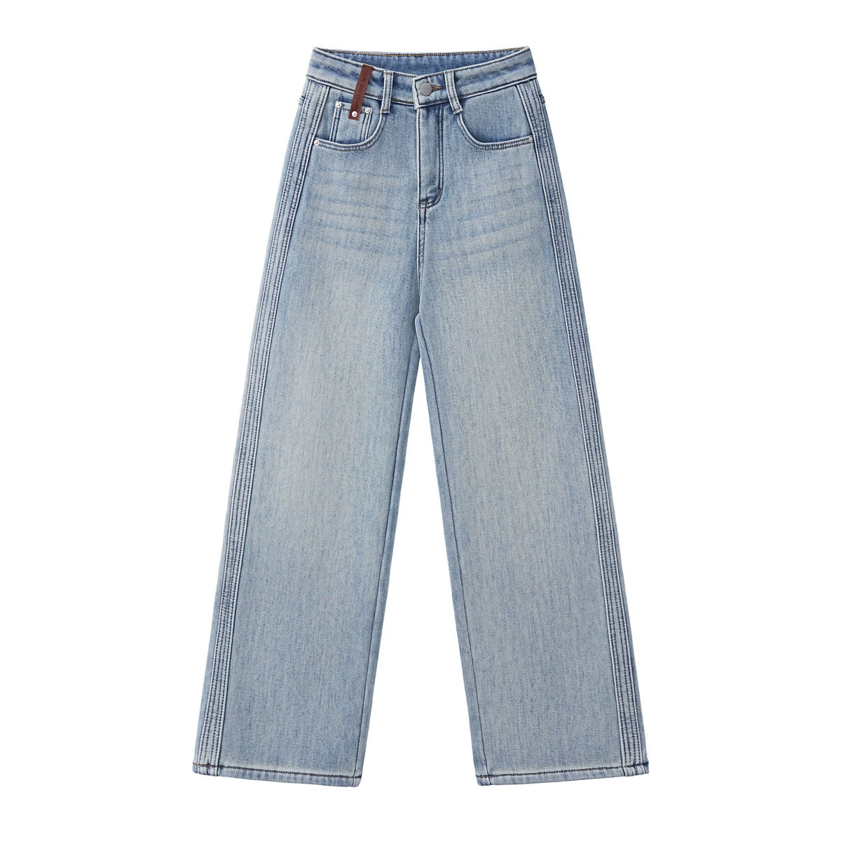 Джинсы женские осенью и зимой плюшевые толстые прямые свободные широкие ноги с высокой талией тонкая повседневная