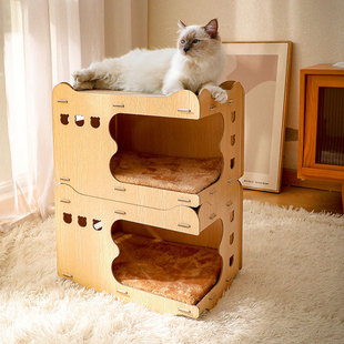 Cat litter cat scratch board integrated wear-resistant non-chip cat claw double-layer stackable wooden cat house corrugated paper cat toy
