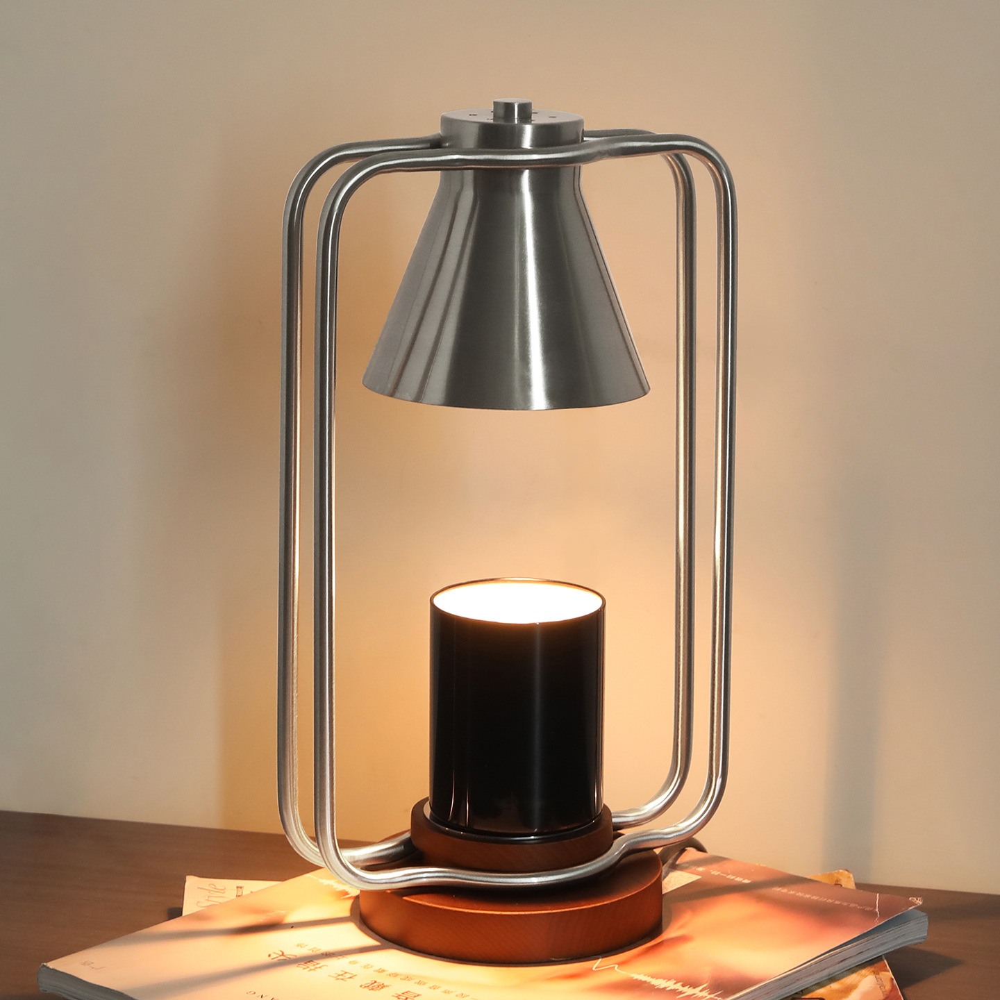 Wax Melting Lamp, Flameless Aromatherapy Diffuser, Dimmable, Christmas Birthday Gift, Stainless Steel Vintage Bedroom Bedside Table Lamp