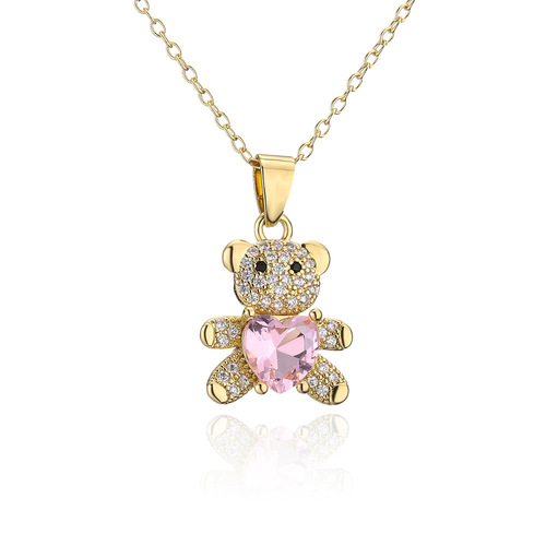 Jewelry  Europe selling micro copper inlay zircon jewelry lovely love bear pendant gold necklace