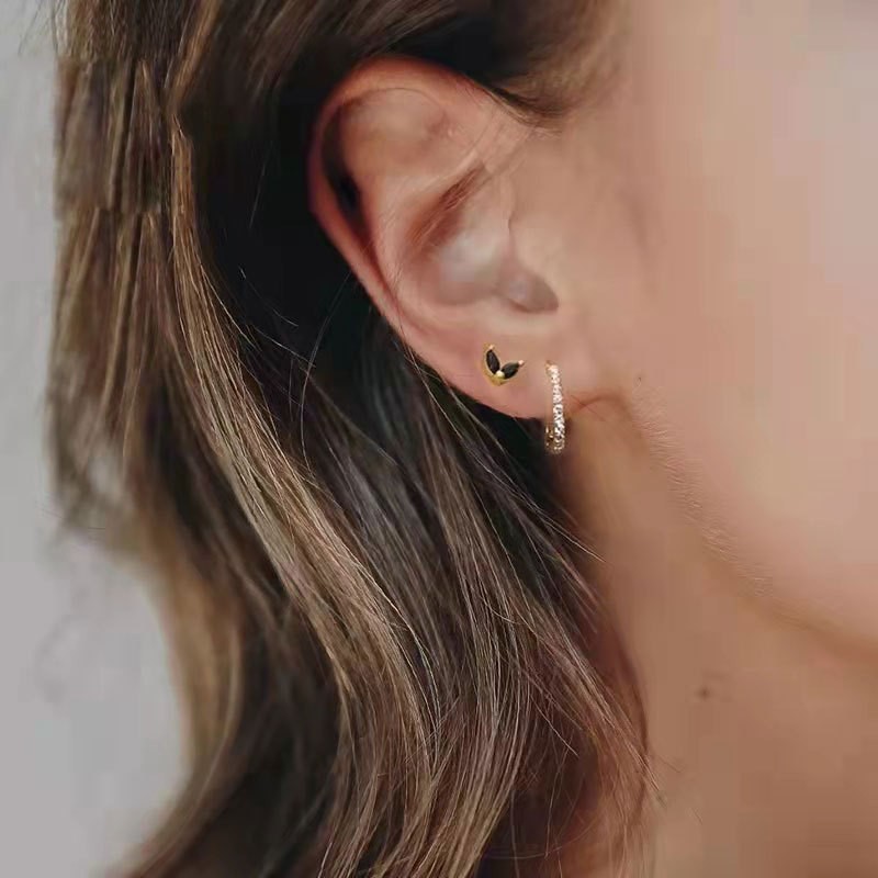 Leaf Pattern Women'S Gender 1 Pair 925 Sterling Silver Artificial Diamond Leaf Ear Studs