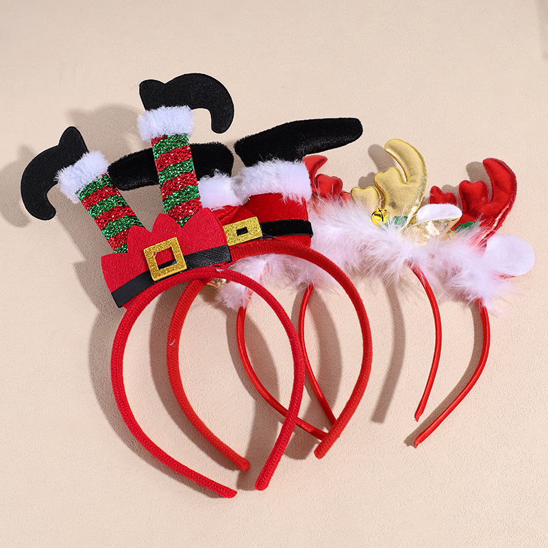 Christmas Accessories Plush Deer Antlers Bell Headband Hoop Head Ornament Cosplay Party Costume_voghion.com