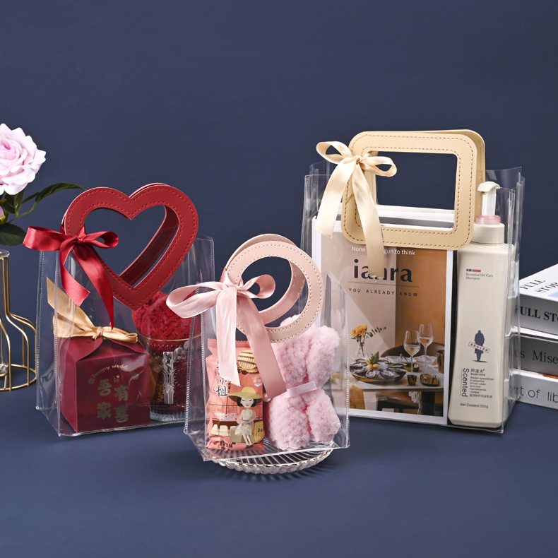 现货透明PVC手提袋ins婚礼喜糖情人节伴手礼品袋鲜花化妆品包装袋