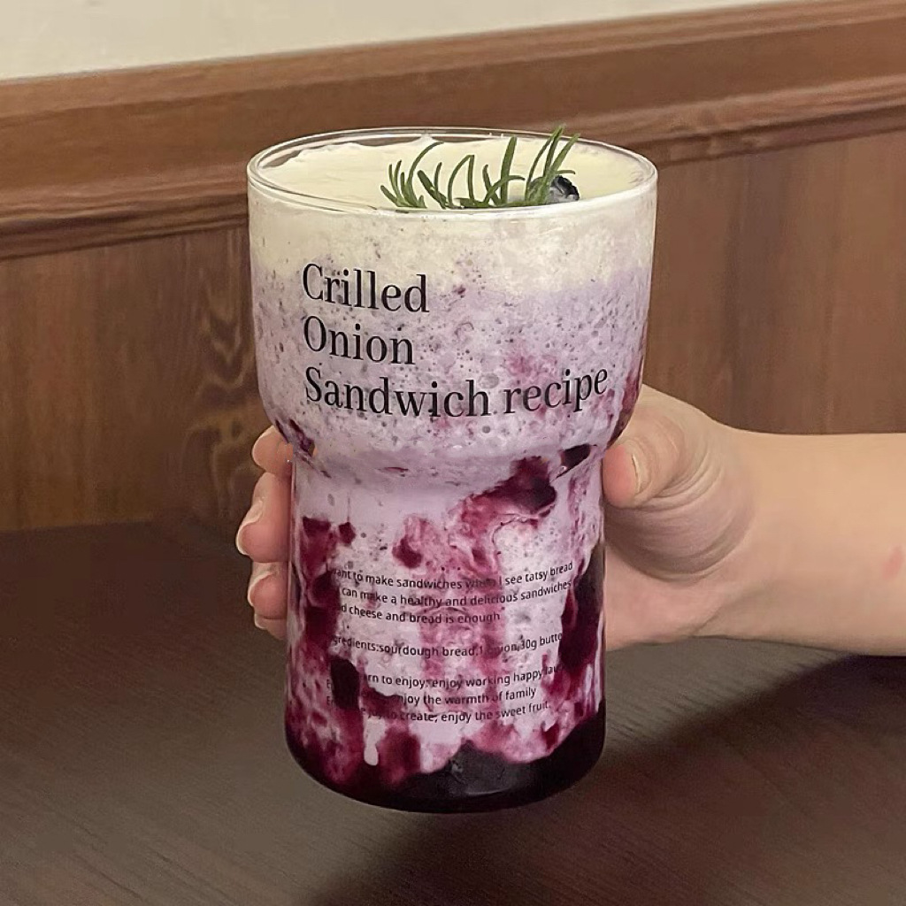 Ins simple taza de vidrio coreana logotipo de letras resistente al calor taza de café fría taza de desayuno de vidrio taza de jugo de bebida