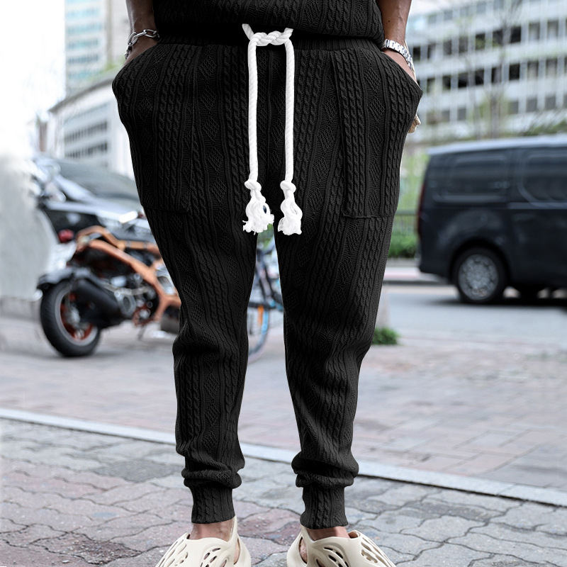 Men's Jacquard Jogger Pants, Casual Trousers With Drawstring_voghion.com