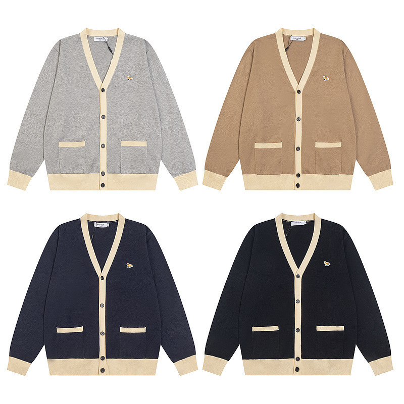 Maison Kitsune Fox Autum New Chest Badge Embroidered Printed Knitted Cardigan Sweater Jacket