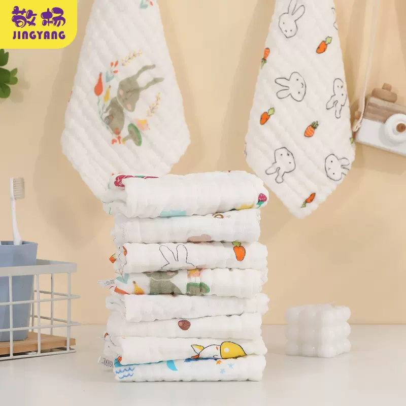 印花纱布方巾纯棉小毛巾卡通口水巾婴幼儿童擦手巾吸水卡通印花