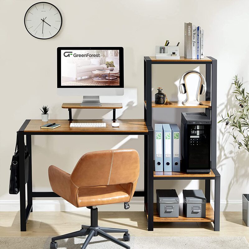Cross-border Dedicated Steel Wood Furniture Computer Desk with Printer Space Desk Reversible Home Study Table