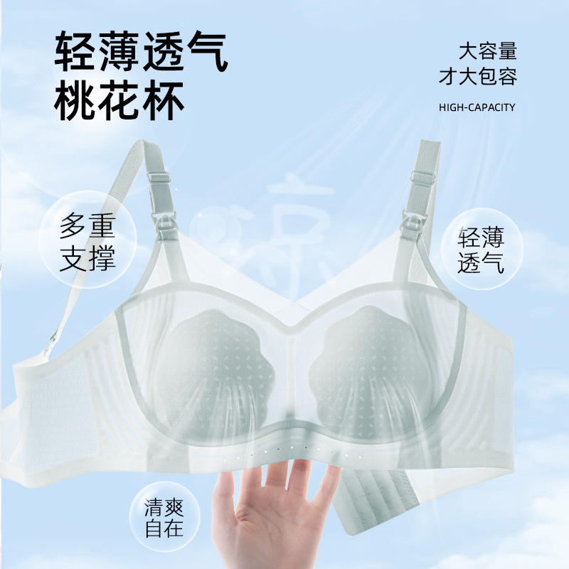 Peach Blossom Cup Ultra-thin Breathable Push-up Non-steel Rings Breastfeeding Bra Front Opening Buckle Pregnant Women's Underwear Feeding Bra