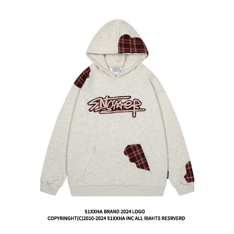 High Street Splicing Grid Pattern Hooded Sweatshirt For Men_voghion.com