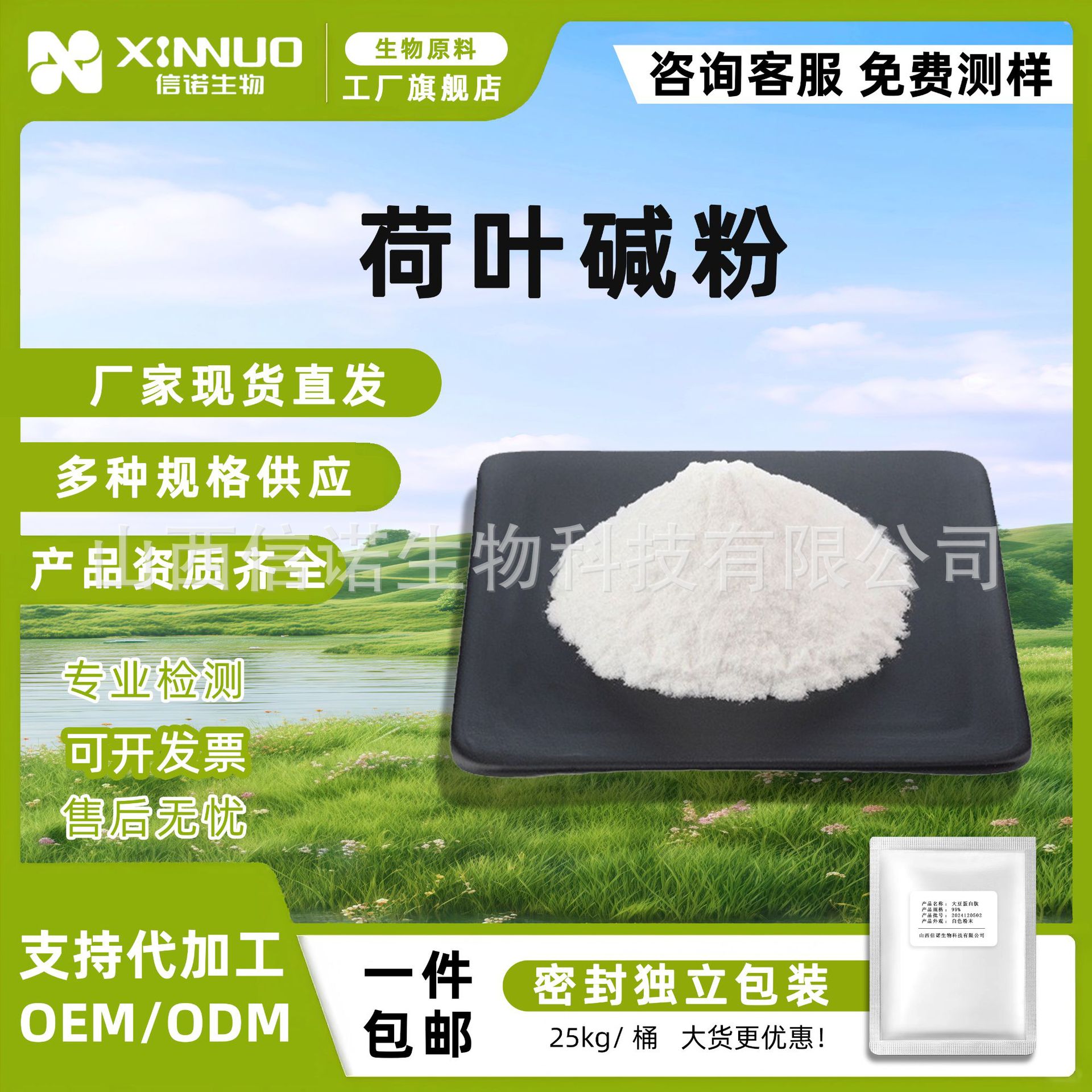 荷叶碱粉 多规格 含量荷叶碱粉 荷叶碱提取物 HPLC检测 5g/装