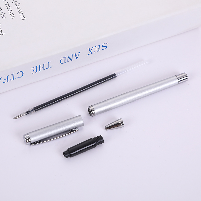 En stock pluma de gel de alta gama pluma de firma de metal letras LOGO publicidad de negocios pluma de impresión de aluminio negro varilla pluma de agua