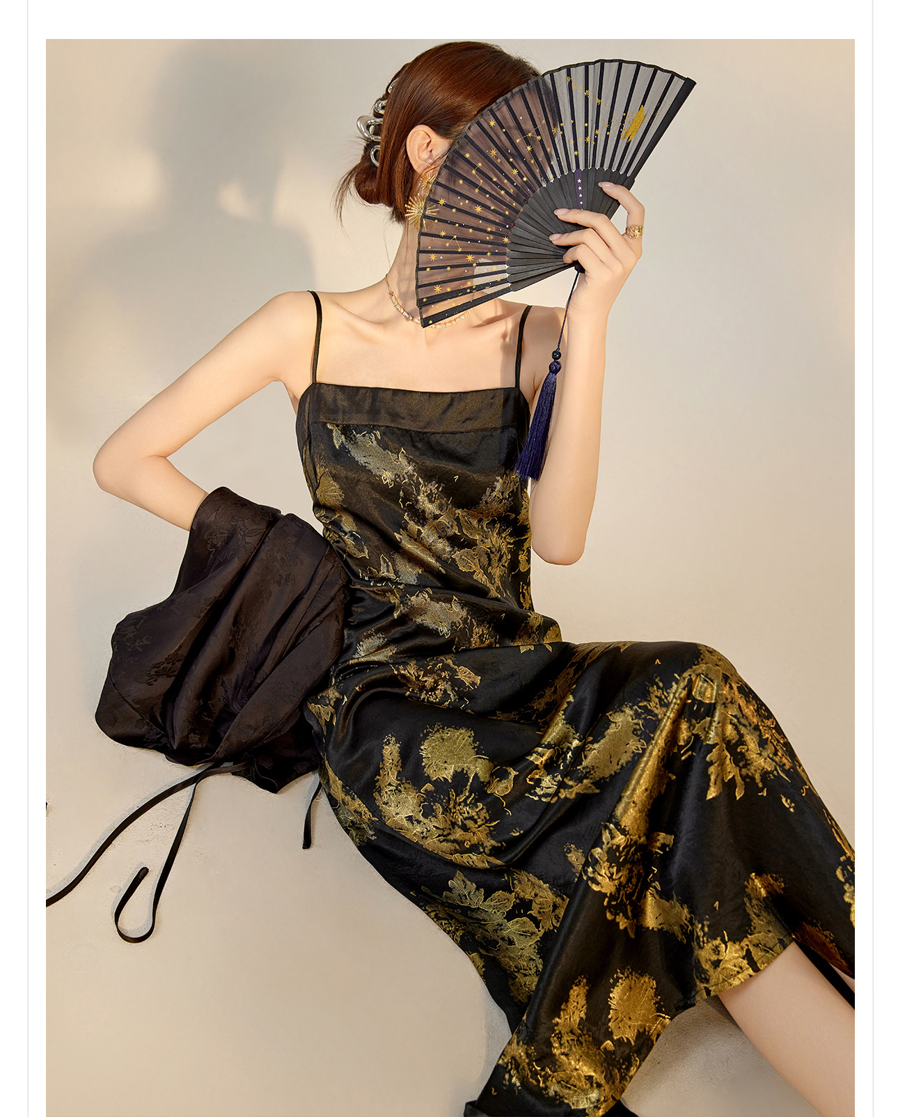 Set áo sơ mi in họa tiết kết hợp váy hai dây phong cách Trung Hoa mùa hè — Áo, Váy Hai Dây chi tiết 6