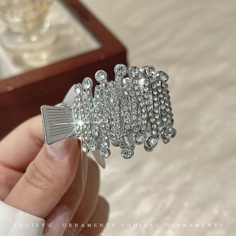 Diamante de alta cola de caballo clip de agarre mujer 2025 nuevo clip de cabello de alta calidad cabeza detrás de la fijación de artefactos clip de cabello tocado