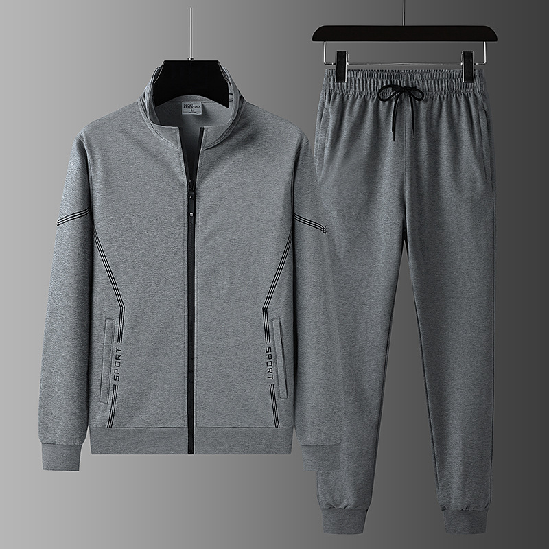 Trajes deportivos de ocio transfronterizos Cardigan de cuello de algodón de dos piezas 2026 nuevo primavera y otoño ropa de running para papá