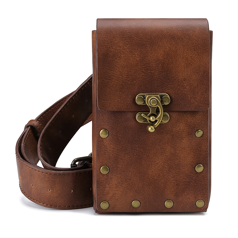 Nuevos productos europeos y americanos punk bolsos de mujer retro marrón al aire libre móvil cambio mini bolsos deportivos ociosos mini bolsos