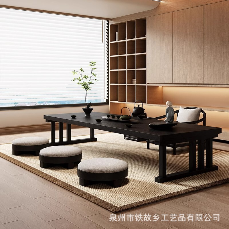 榻榻米实木茶桌椅组合日式禅意茶几功夫泡茶台茶室长条桌阳台矮桌|undefined