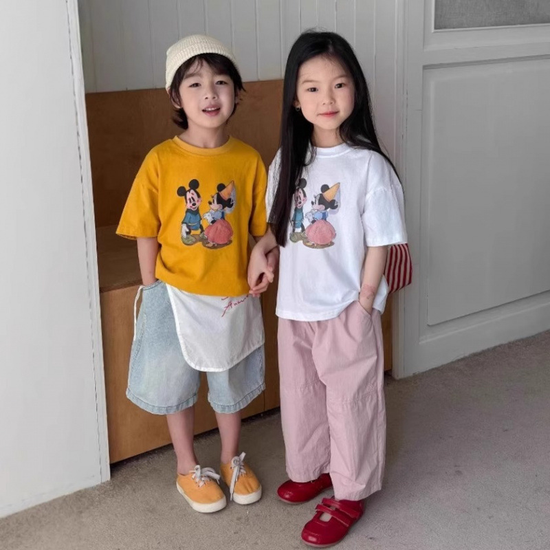 ~Cute Mickey and Minnie~Children's Round Neck Versatile Short-Sleeved Summer Girls' Fashionable Cartoon Tops