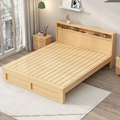 实木床1.8米双人床主卧家用单人床1.5成人床架出租房1m简易床|ru