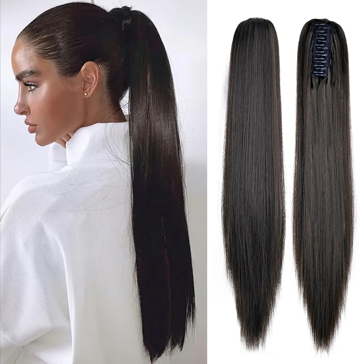 Haarverlängerungen Clip-On Pferdeschwanzperücken für Frauen Langes Haar Simulationshaar Langes glattes Haar Internet-Promi-Pferdeschwanz-Clip-On-Perücken_voghion.com